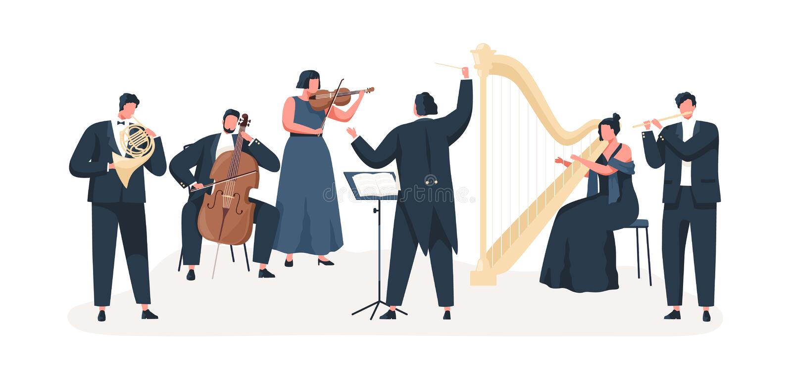 Clipart of quintet with their instruments, and the conductor