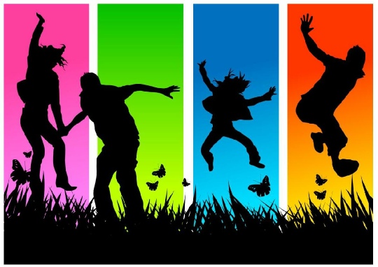 Dancing at a festival, colourful silhoette with butterflies