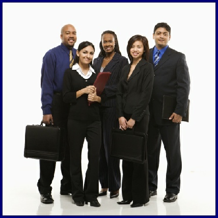 five potential executives in suits with black shiny shoes