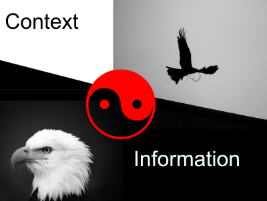 dialectical method illustration featuring yin-yang and an eagle with flying bird top right
